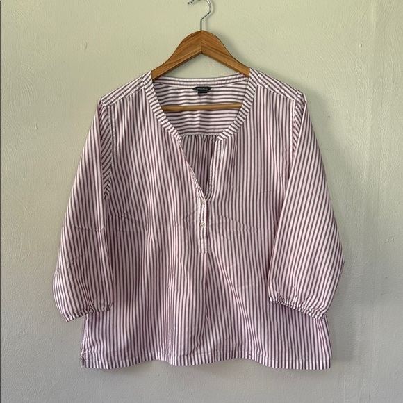 Eddie Bauer Tops - Eddie Bauer mauve and White Boxy Blouse with Cuffed Sleeves XL